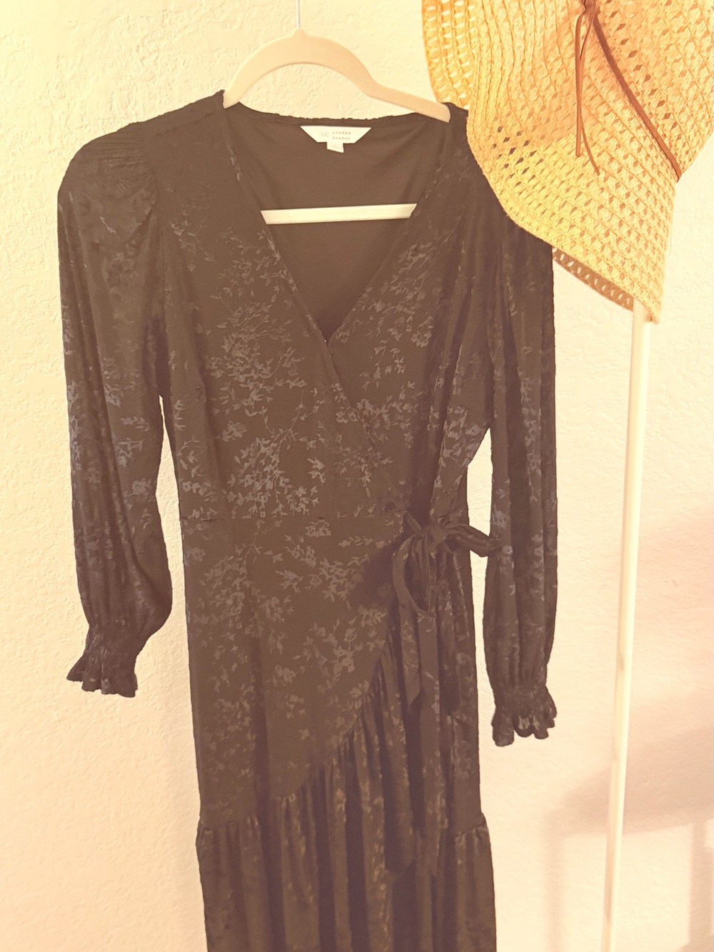 LC Lauren Conrad Black Floral Wrap Maxi Dress with Tie